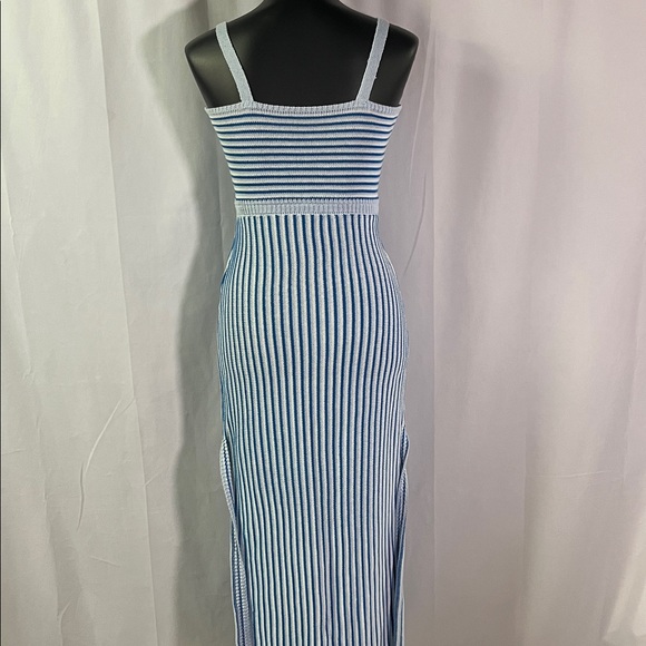 SHEIN Blue Striped Cut Out Knit Midi Dress - Picture 6 of 16